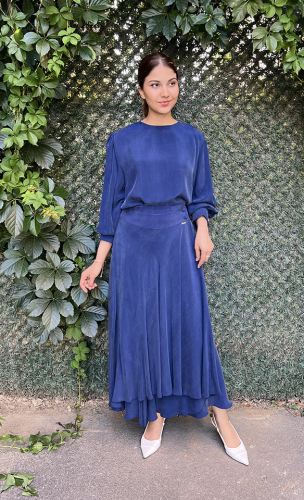 Miss Dalida Yuvarlak Yaka Klasik Kesim Cupro Tunik Navy Blue - 2