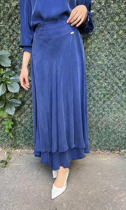 Miss Dalida Yuvarlak Yaka Klasik Kesim Cupro Tunik Navy Blue - 4