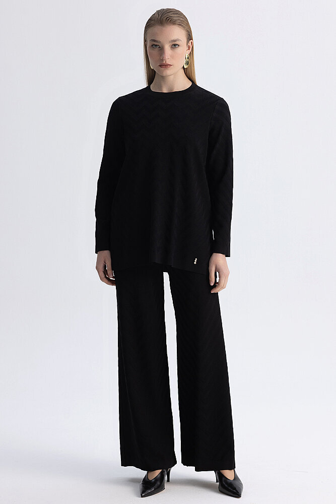 Miss Dalida Zigzag Desenli Bol Paça Pantolon BLACK