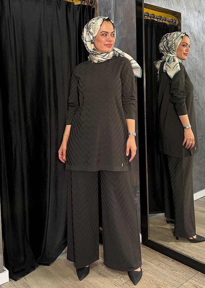 Miss Dalida Zigzag Desenli Bol Paça Pantolon KHAKİ