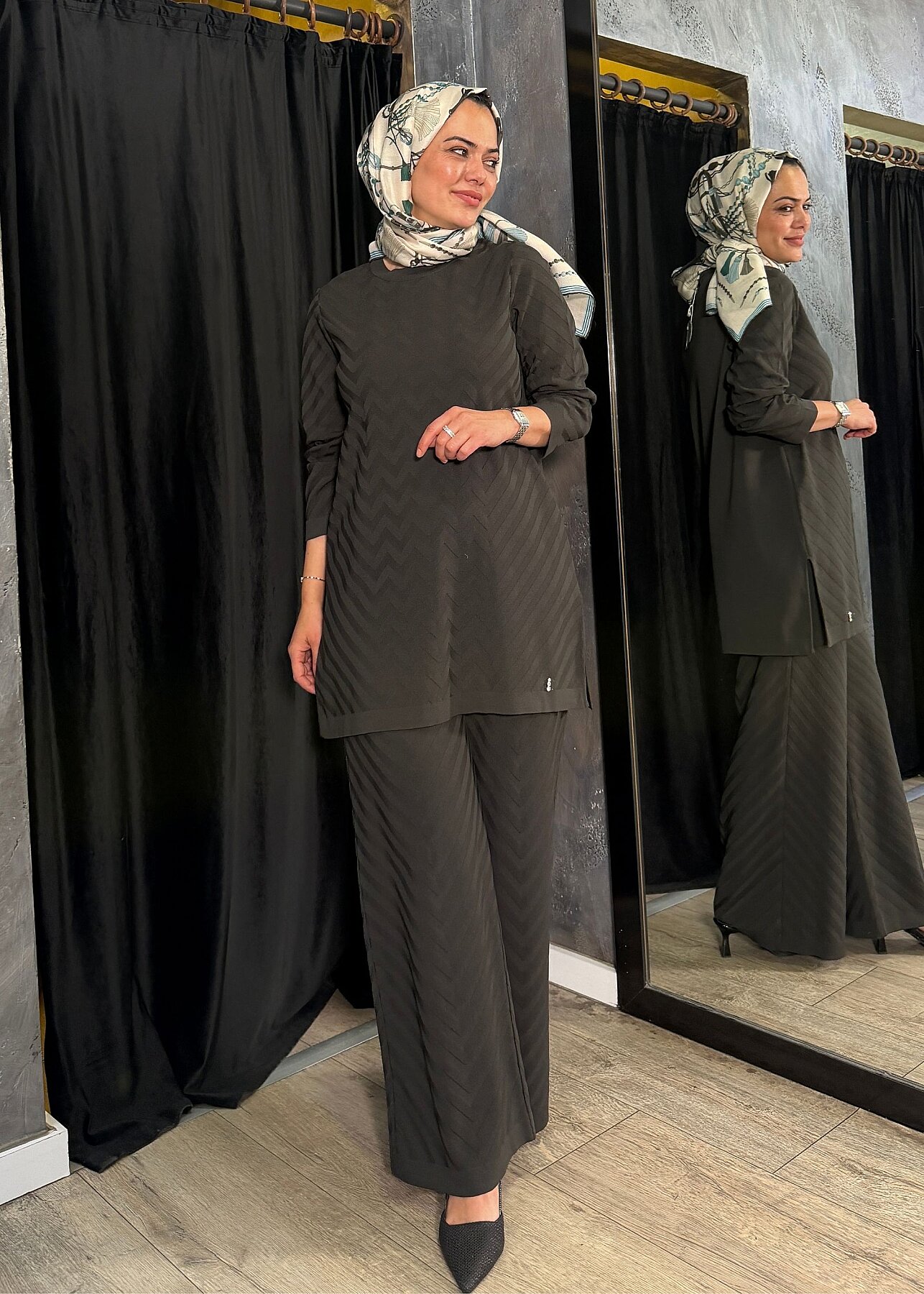 Miss Dalida Zigzag Desenli Bol Paça Pantolon KHAKİ - 3