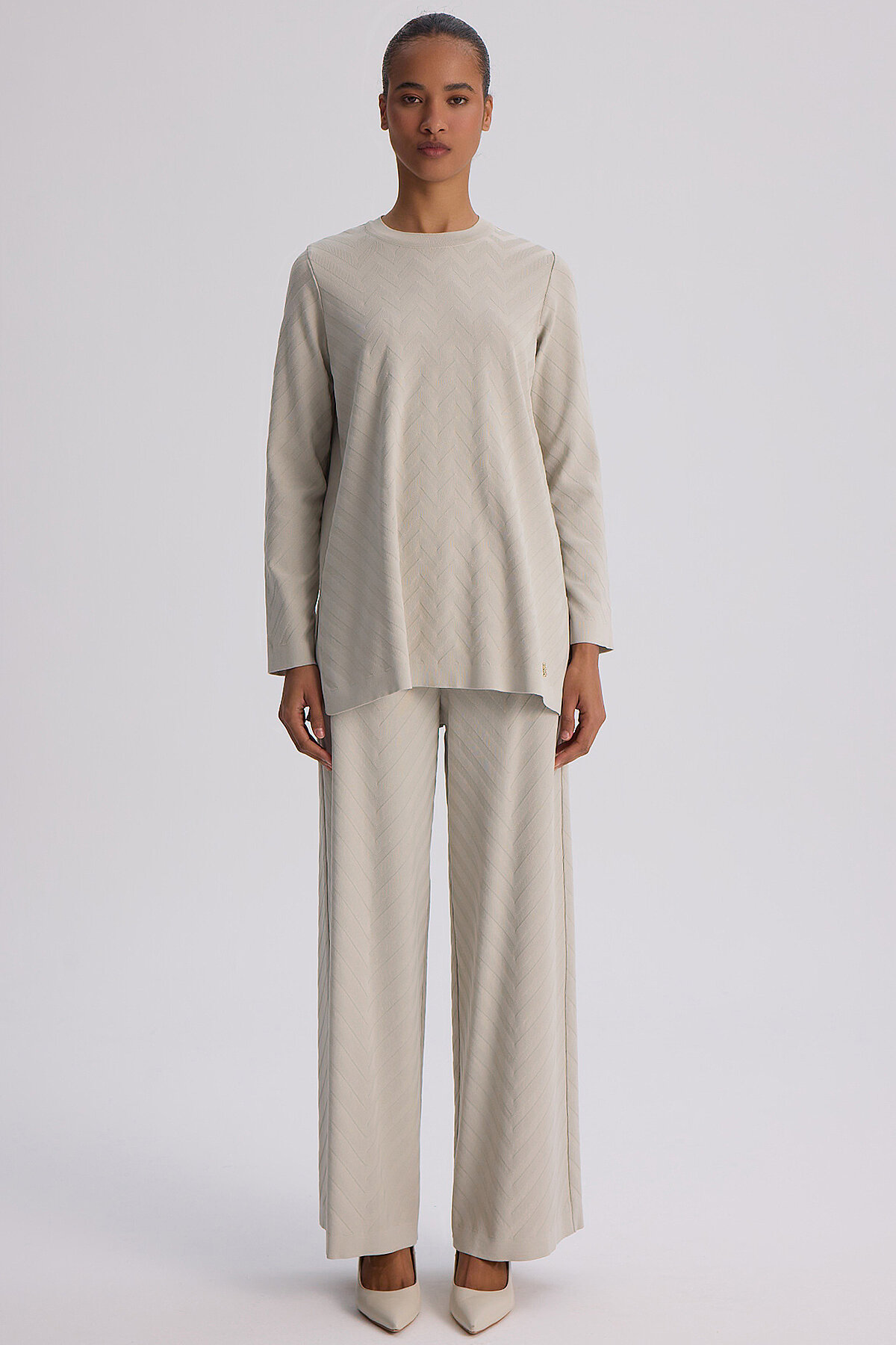 Miss Dalida Zigzag Desenli Bol Paça Pantolon Stone - 1