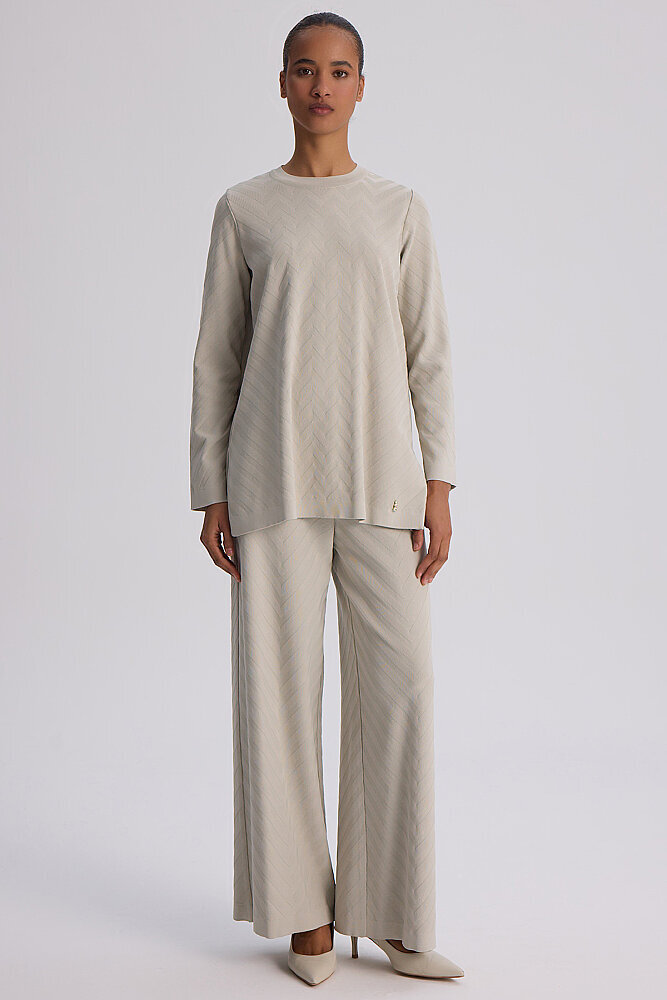 Miss Dalida Zigzag Desenli Bol Paça Pantolon Stone - 2