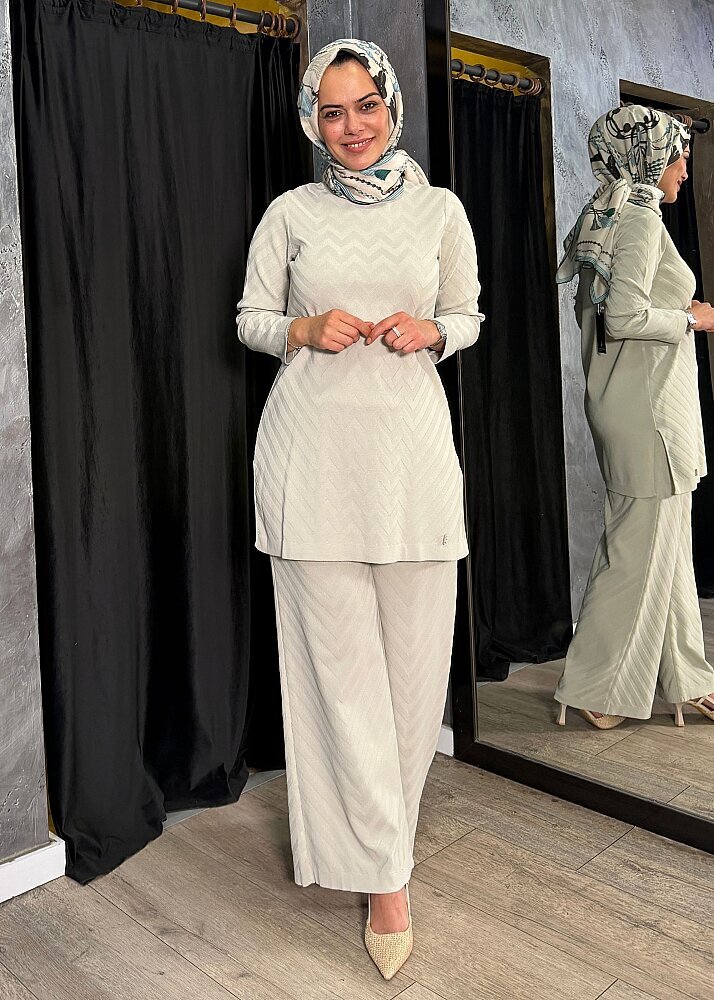Miss Dalida Zigzag Desenli Bol Paça Pantolon Stone - 4
