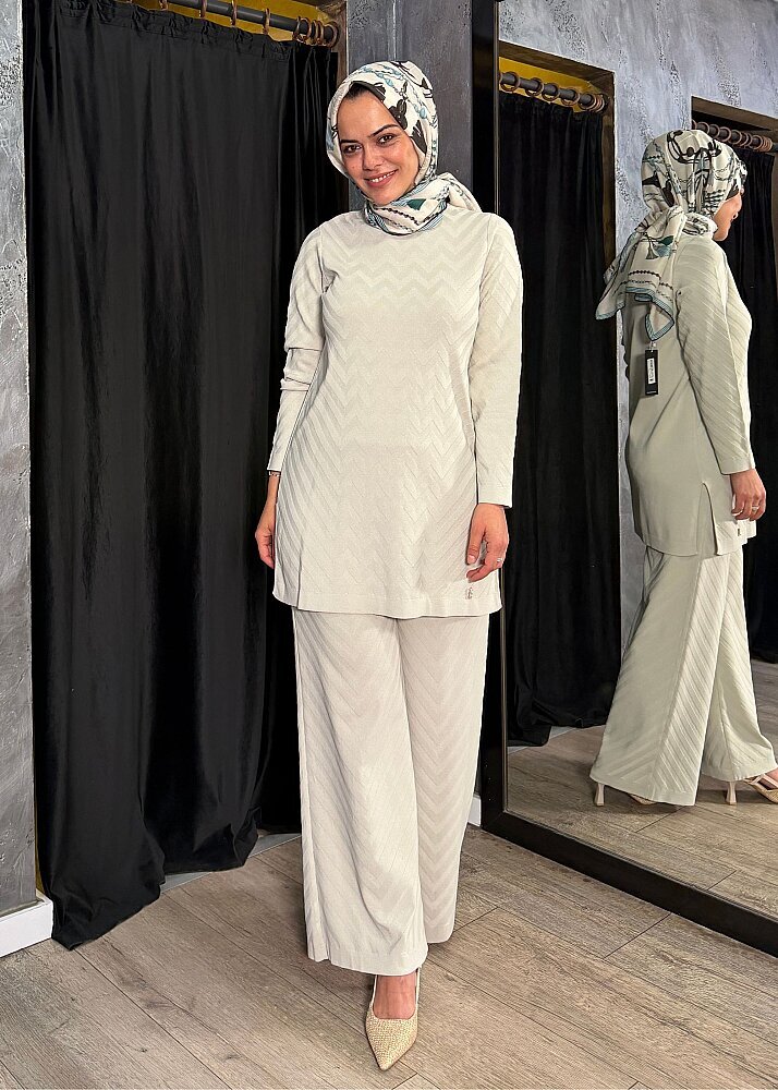 Miss Dalida Zigzag Desenli Bol Paça Pantolon Stone - 5