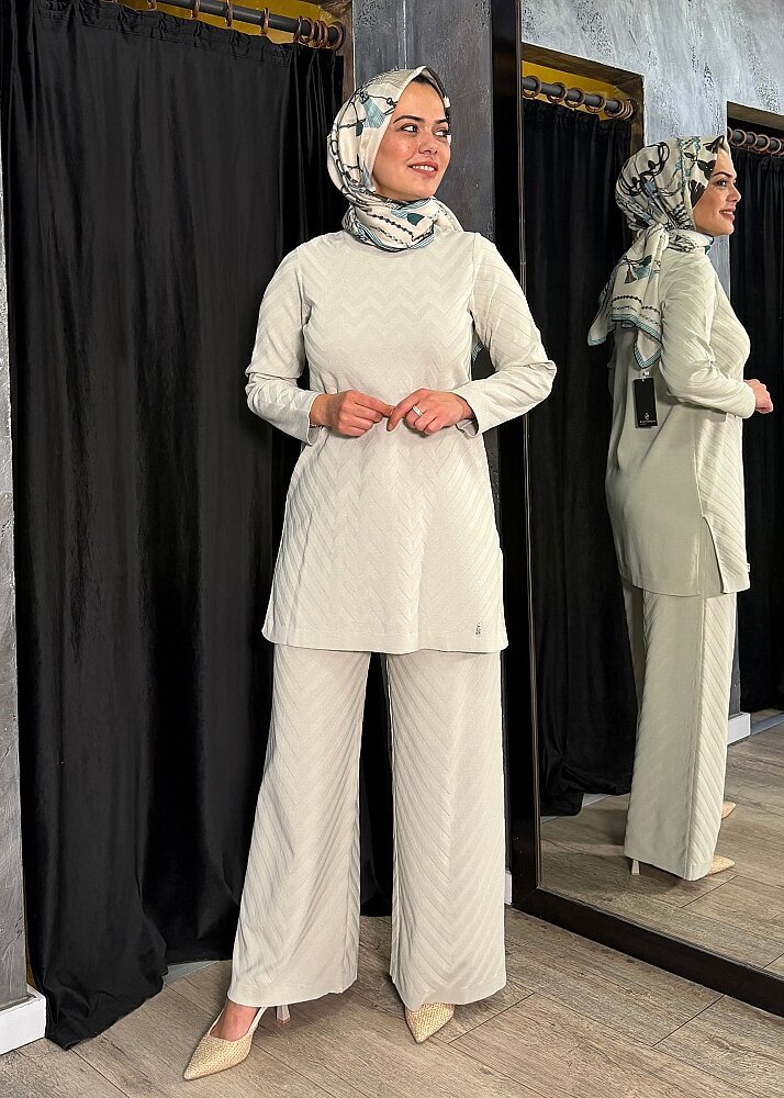 Miss Dalida Zigzag Desenli Bol Paça Pantolon Stone - 7