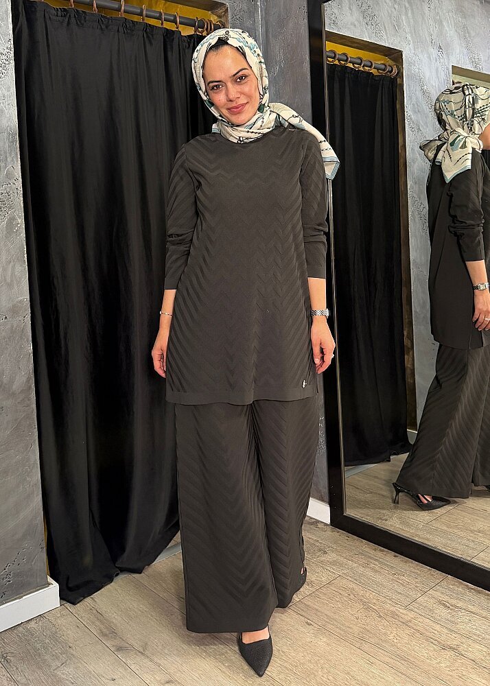 Miss Dalida Zigzag Desenli Triko Tunik KHAKİ