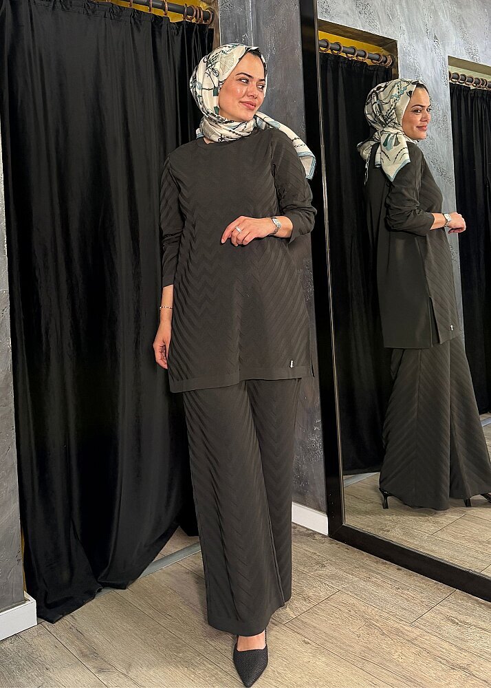 Miss Dalida Zigzag Desenli Triko Tunik KHAKİ - 3