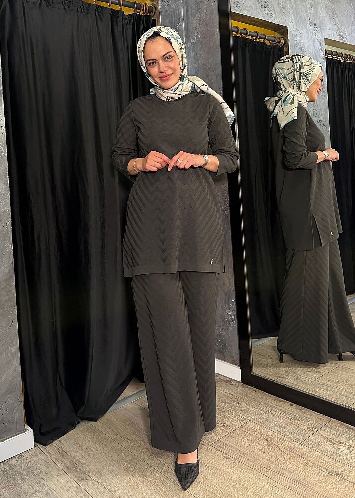 Miss Dalida Zigzag Desenli Triko Tunik KHAKİ - 4