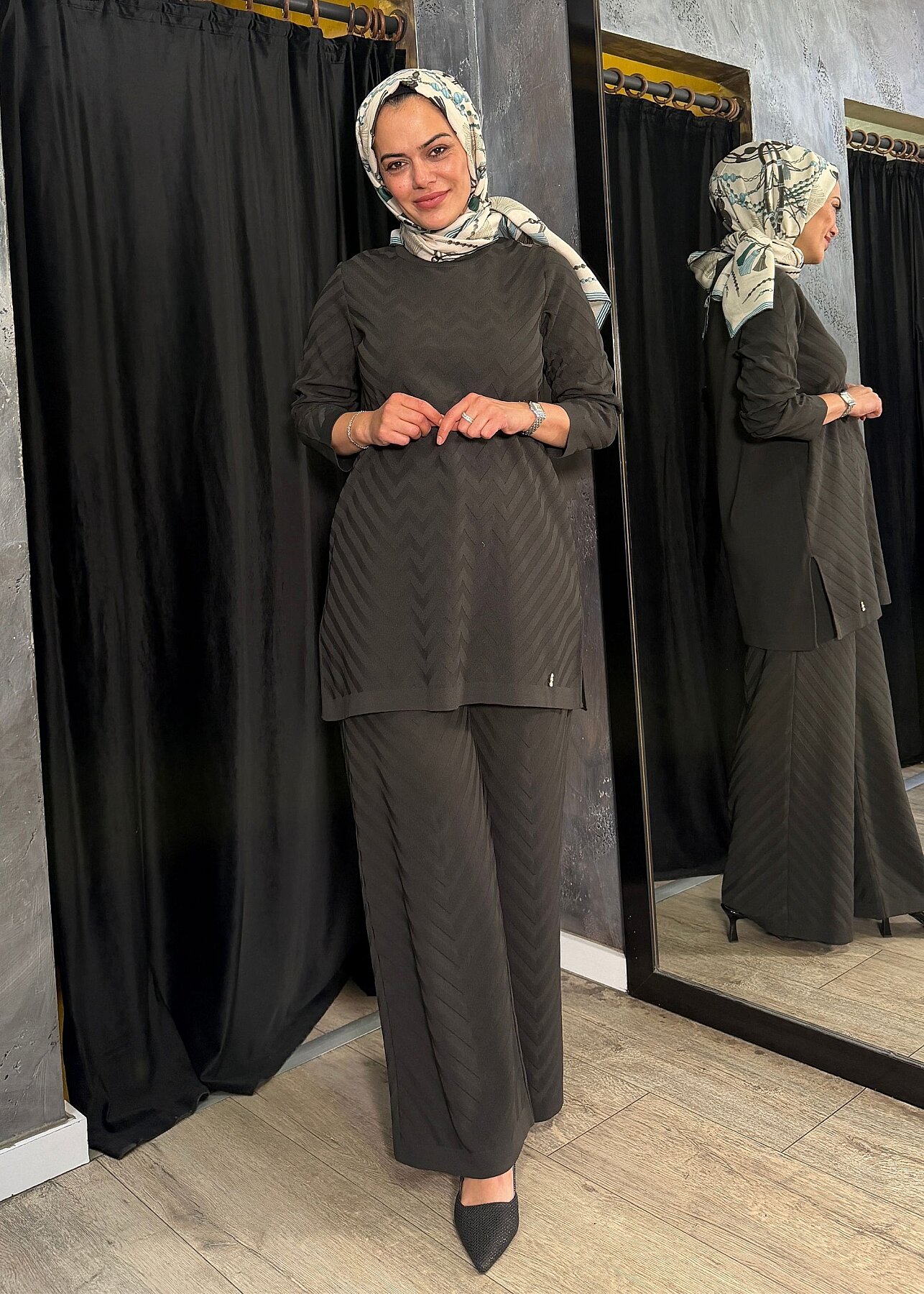 Miss Dalida Zigzag Desenli Triko Tunik KHAKİ - 4