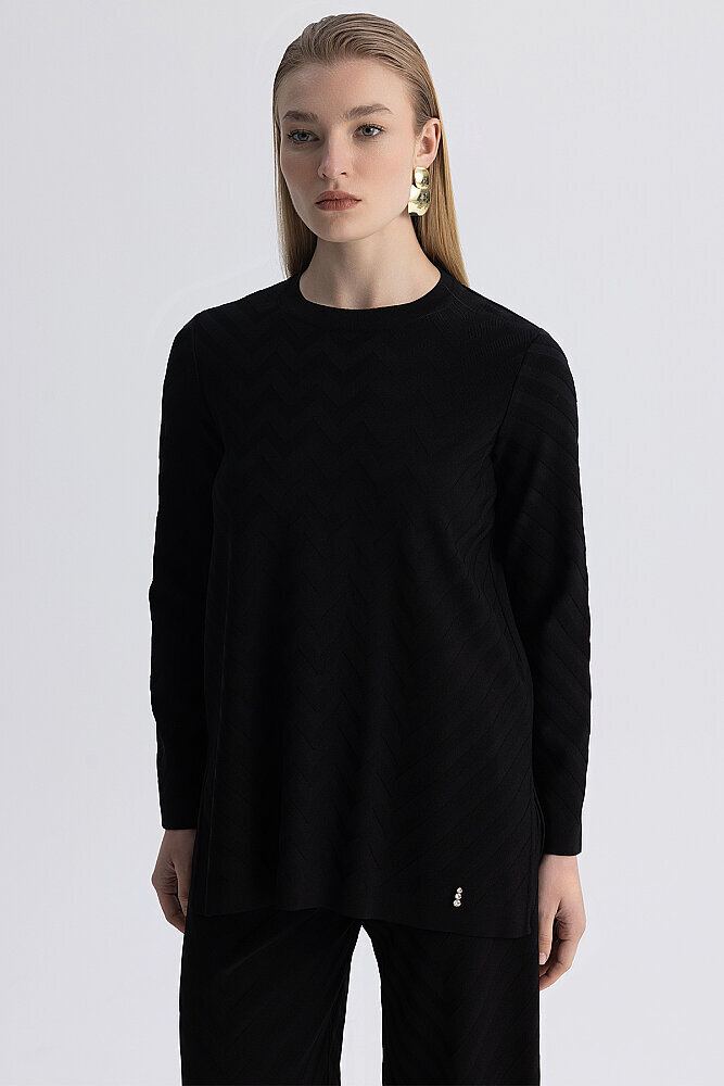 Miss Dalida Zigzag Desenli Triko Tunik SİYAH