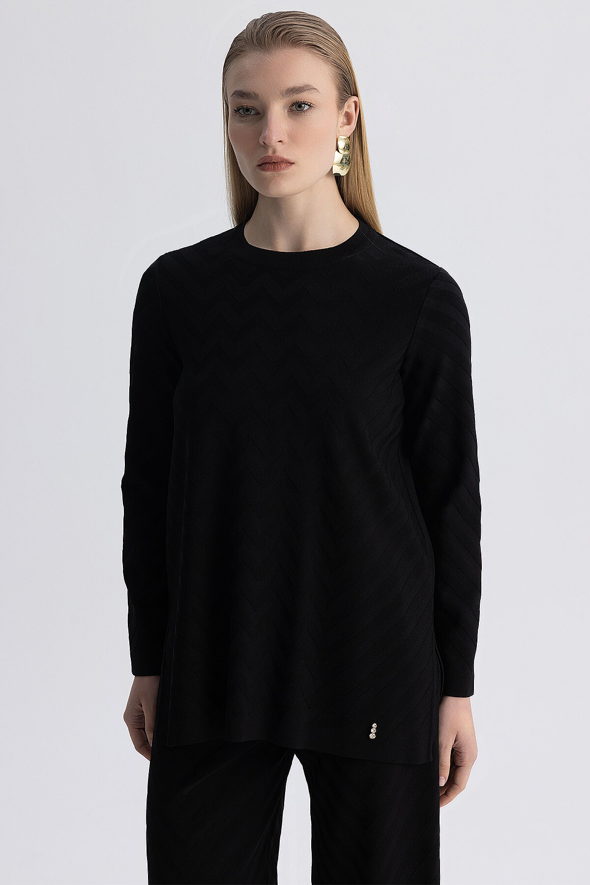 Miss Dalida Zigzag Desenli Triko Tunik SİYAH - 1