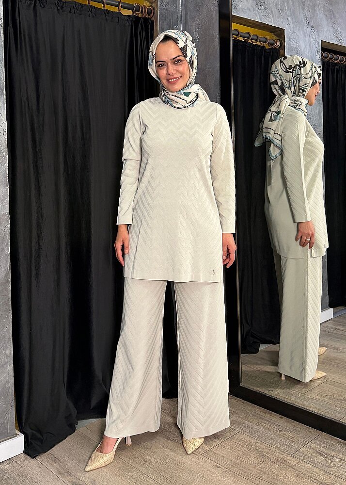 Miss Dalida Zigzag Desenli Triko Tunik Stone