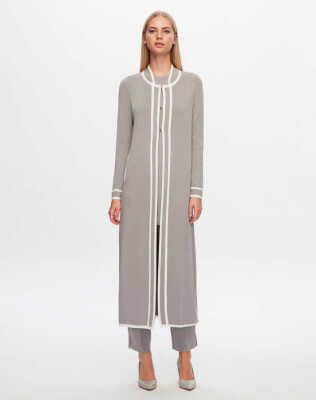 Miss Dalidarenk Şeritli Triko Uzun Hırka Dark Grey - 1