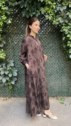 MissWhence Gül Deseli İpek Elbise KAHVE - 2