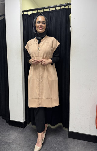 Miss Whence Kayısı Omzu Fermuar Detaylı Yelek KAYISI - MİSSWHENCE