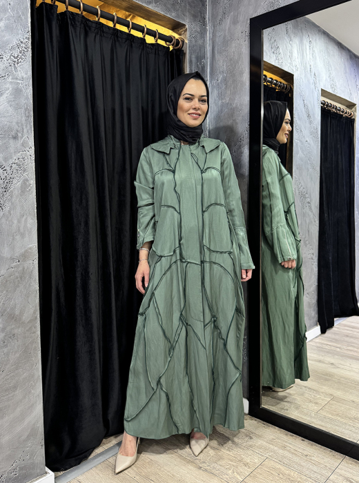 MissWhence Kolları Fermuar Detaylı Kuşaklı Pardesü YEŞİL - 3