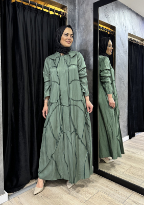 MissWhence Kolları Fermuar Detaylı Kuşaklı Pardesü YEŞİL 