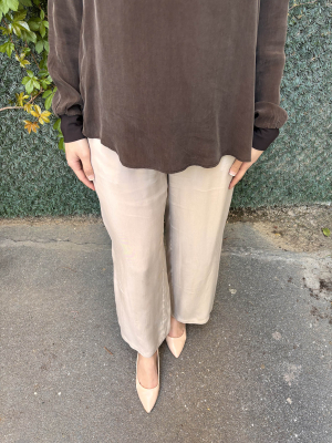 MissWhence Omuzu Ekli İpek Tunik KAHVE - 2