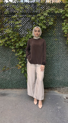 MissWhence Omuzu Ekli İpek Tunik KAHVE - 1