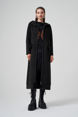 MissWhence Önden Fermuarlı Süet Pardesü SİYAH - 1