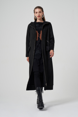 MissWhence Önden Fermuarlı Süet Pardesü SİYAH - 2