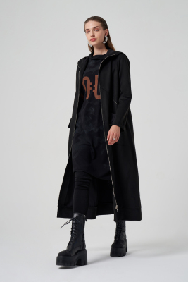 MissWhence Önden Fermuarlı Süet Pardesü SİYAH - 3