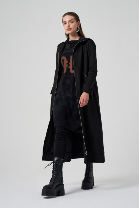 MissWhence Önden Fermuarlı Süet Pardesü SİYAH - 3