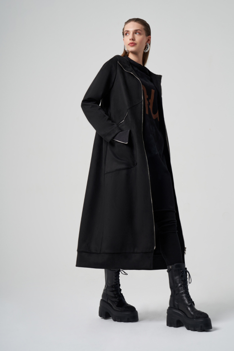 MissWhence Önden Fermuarlı Süet Pardesü SİYAH - 4