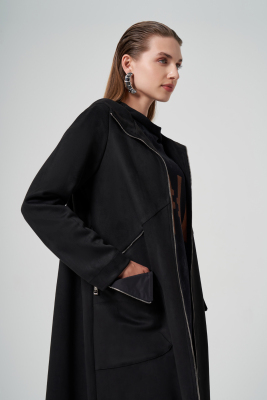 MissWhence Önden Fermuarlı Süet Pardesü SİYAH - 5