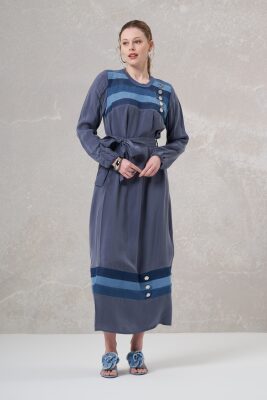 MissWhence Önü Düğme Detaylı İpek Elbise GRİ - 2