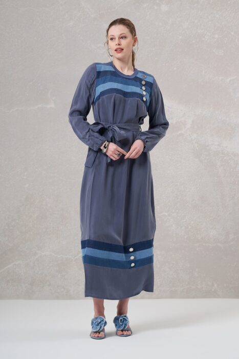 MissWhence Önü Düğme Detaylı İpek Elbise GRİ - 2