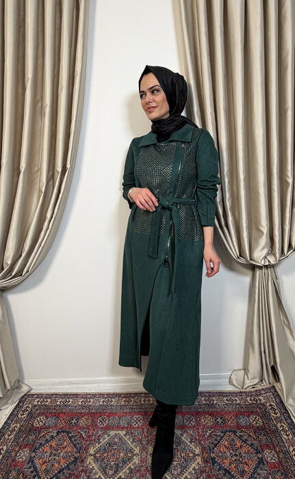 MissWhence Önü Zımba Detaylı Nubuk Pardesü ZÜMRÜT - 1