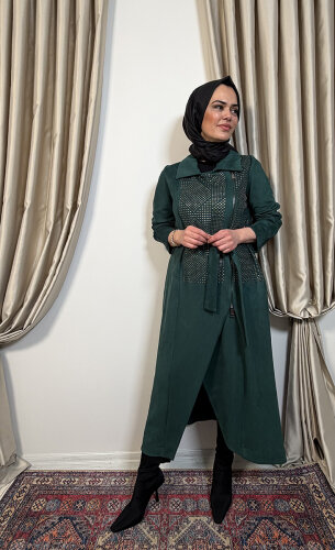 MissWhence Önü Zımba Detaylı Nubuk Pardesü ZÜMRÜT - 3