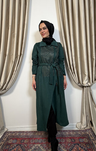 MissWhence Önü Zımba Detaylı Nubuk Pardesü ZÜMRÜT - 2