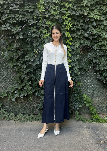 MissWhence Yandan Fermuarlı Pliseli Etek LACİVERT - 2