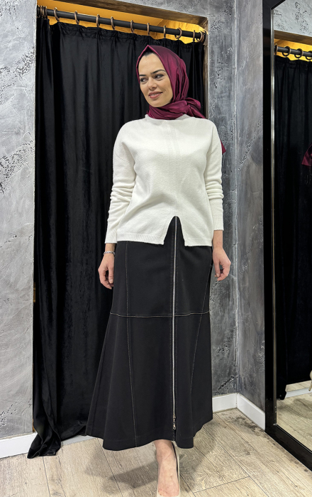 MissWhence Yandan Fermuarlı Pliseli Etek SİYAH - 3