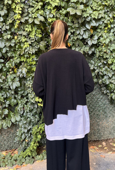 MissDalida Asimetrik Kesim Triko Tunikli Gömlek Black/Ecru - 2