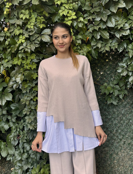 MissDalida Asimetrik Kesim Triko Tunikli Gömlek Stone - 4