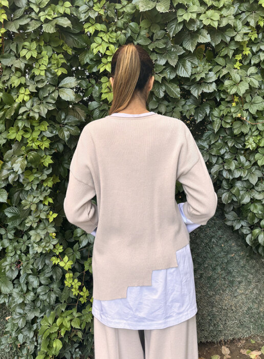 MissDalida Asimetrik Kesim Triko Tunikli Gömlek Stone - 5