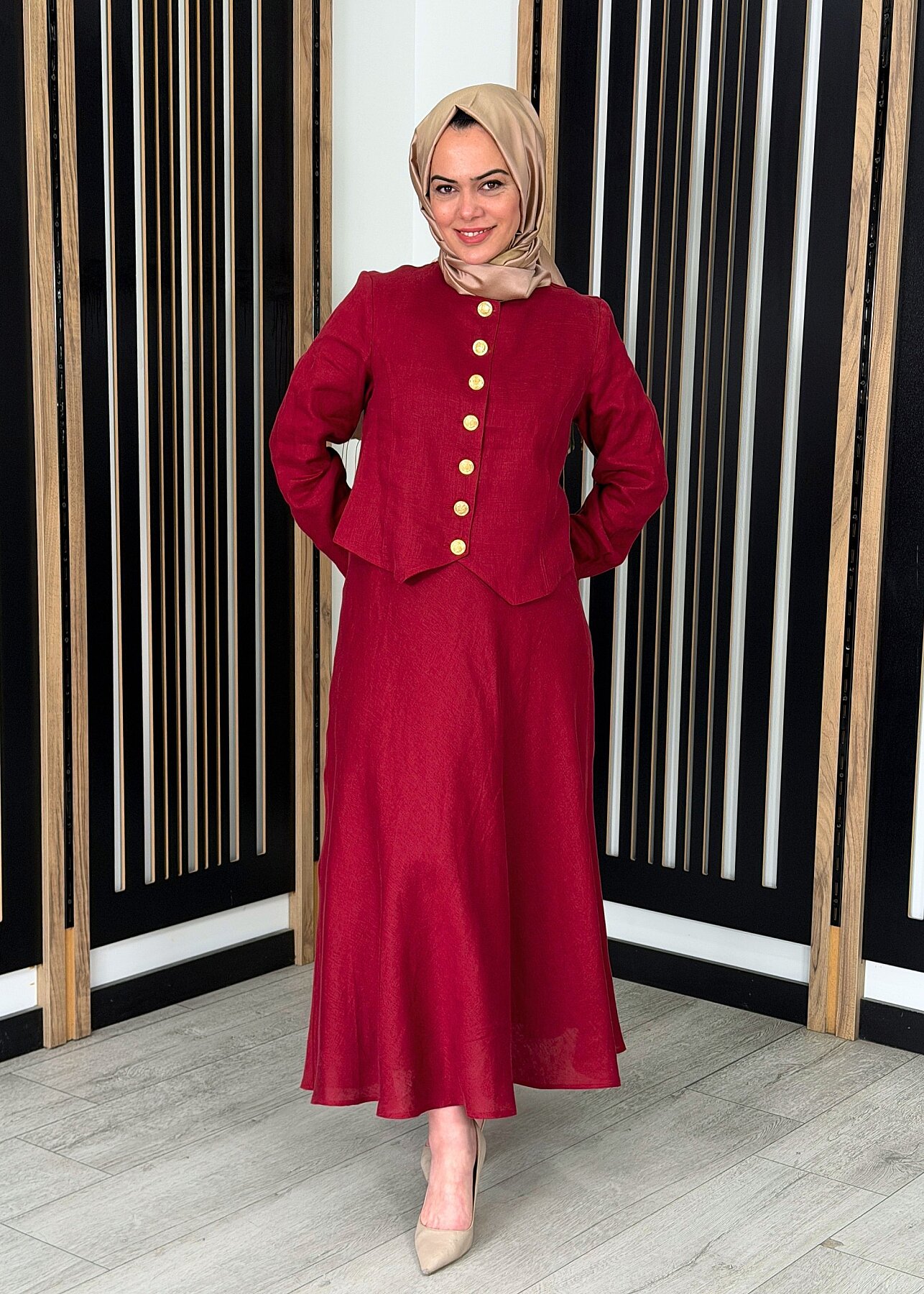 MissDalida Beli Lastikli Rahat Kesim Keten Etek Cherry - 2