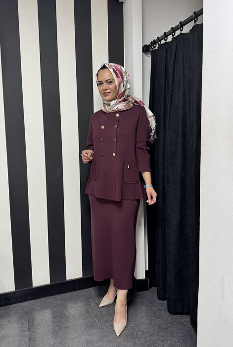 MissDalida Düz Renk A Kesim Triko Etek BORDO - 1