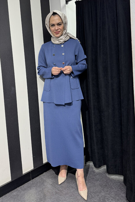 MissDalida Düz Renk A Kesim Triko Etek İNDİGO - 1