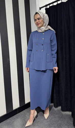 MissDalida Düz Renk A Kesim Triko Etek İNDİGO - 2