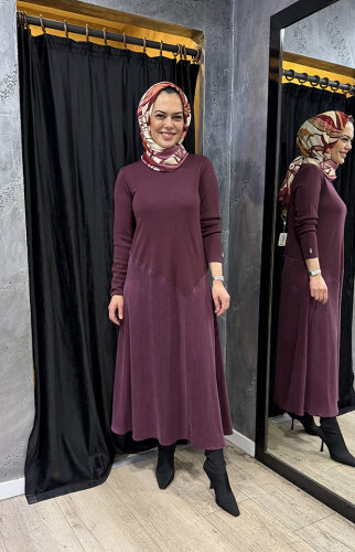 MissDalida Eteği Cupra Triko Elbise TOGA-BORDO 