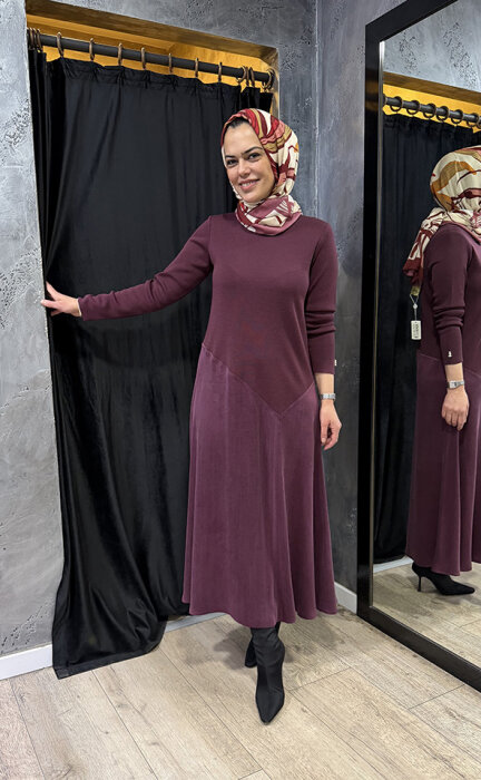 MissDalida Eteği Cupra Triko Elbise TOGA-BORDO - 2