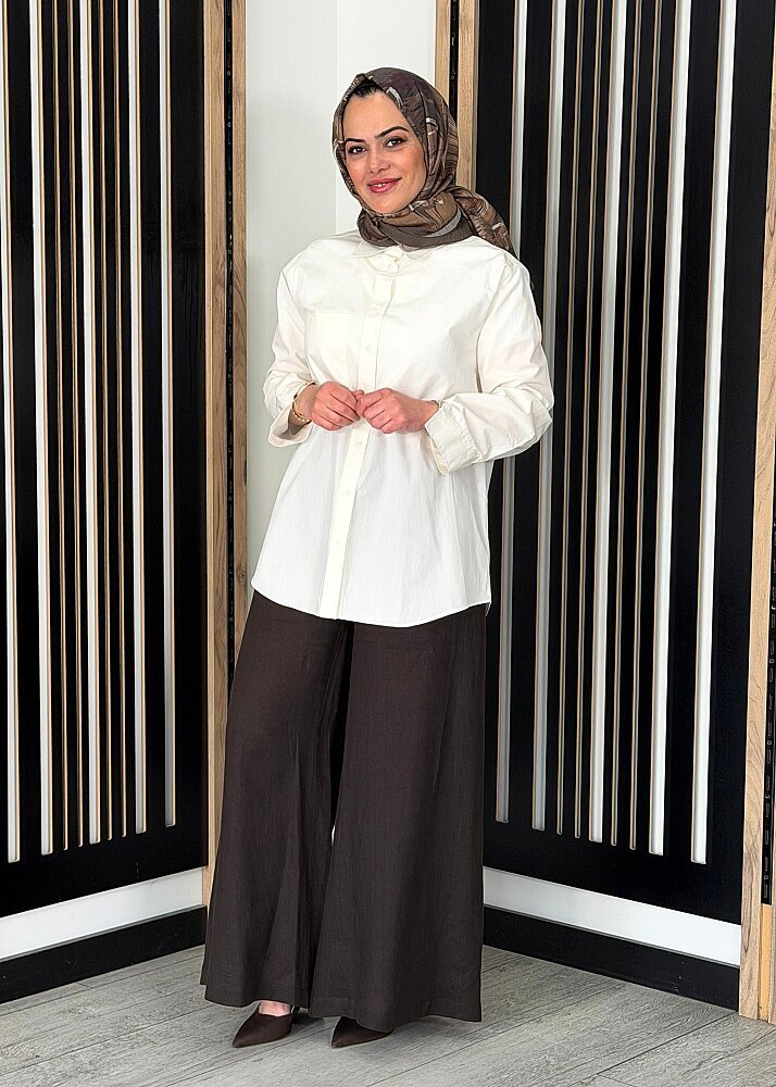 MissDalida Geniş Paça Keten Pantolon Cacao