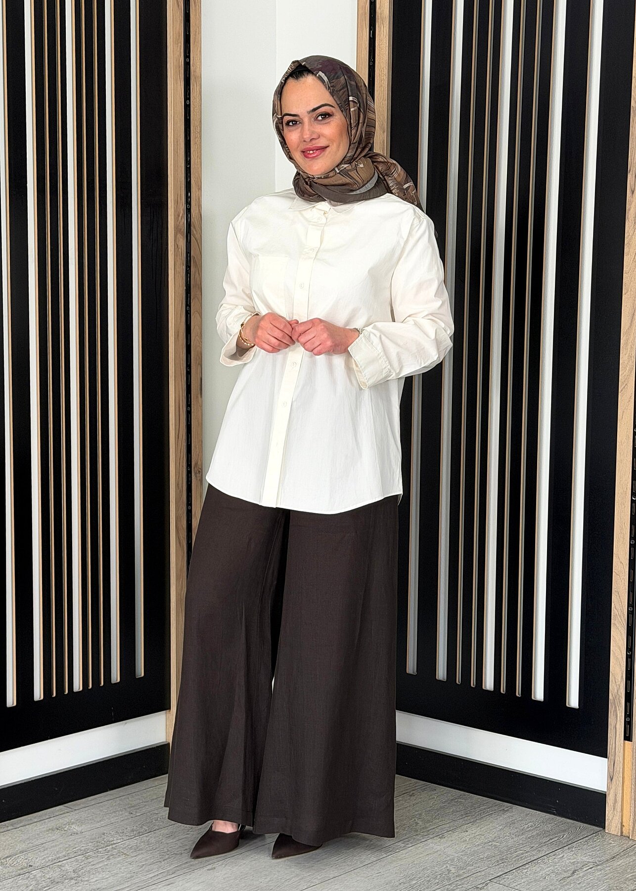 MissDalida Geniş Paça Keten Pantolon Cacao - 1