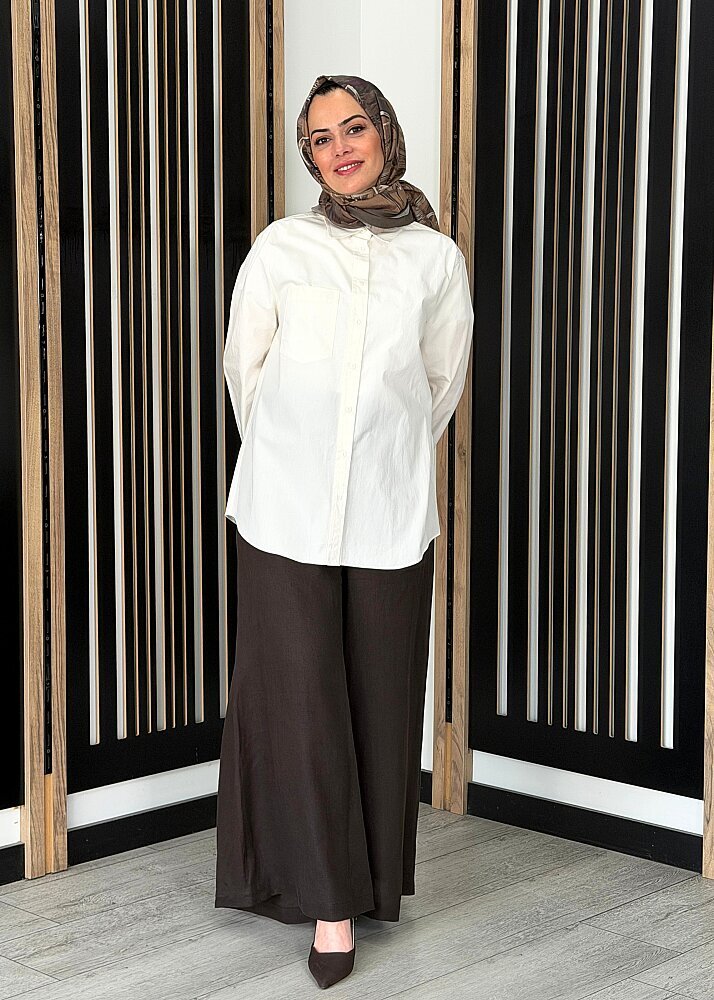 MissDalida Geniş Paça Keten Pantolon Cacao - 2