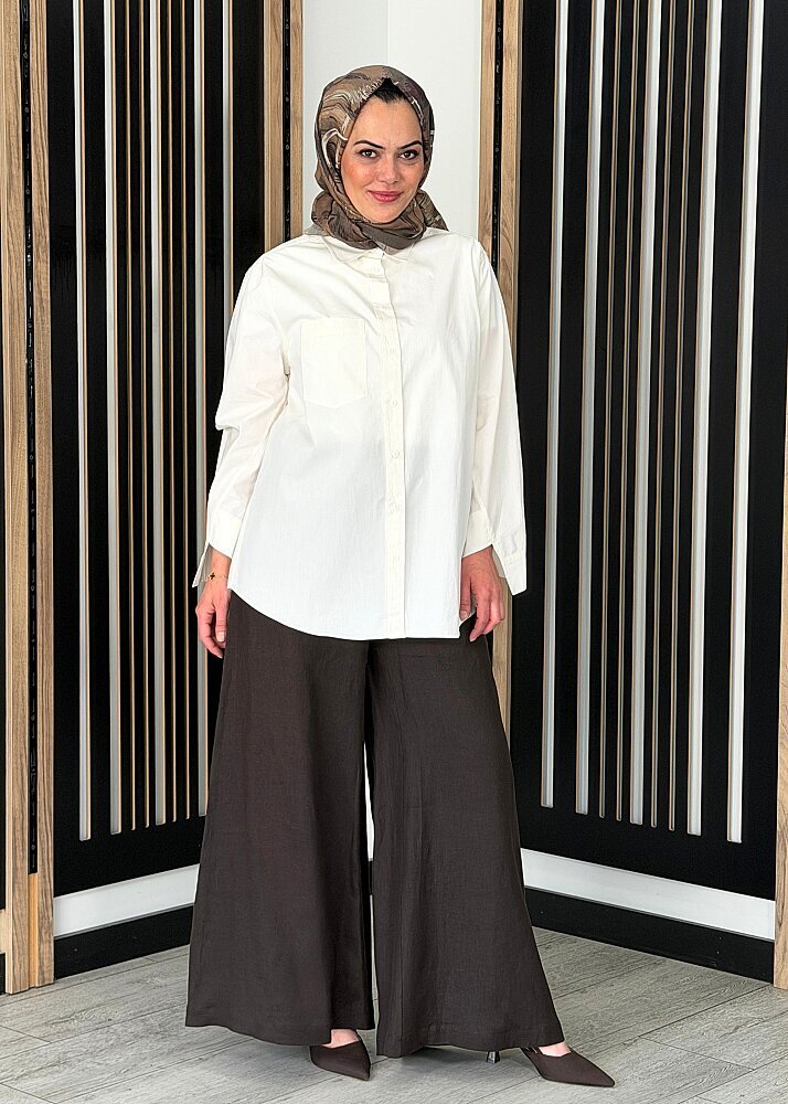 MissDalida Geniş Paça Keten Pantolon Cacao - 3